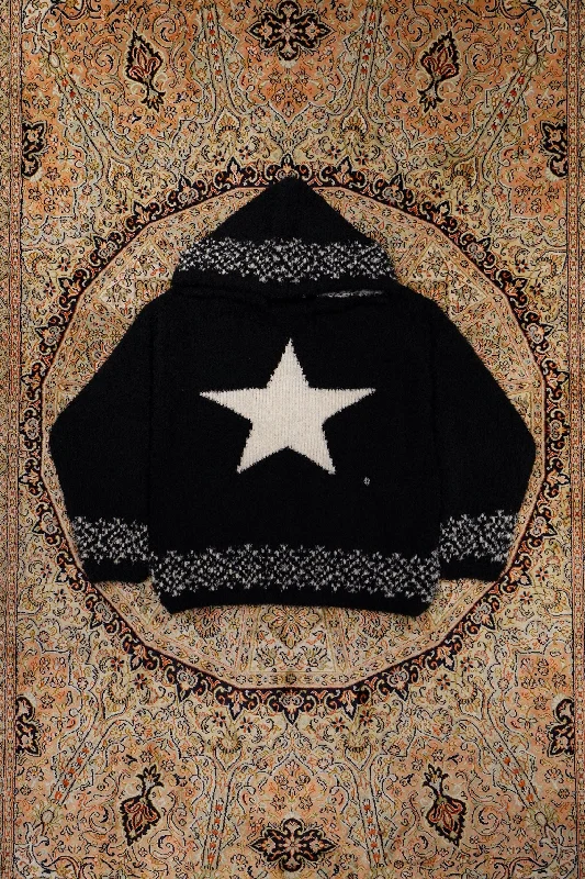 Lowest Price Children of the discordance OVERSIZED STAR MOTIF KNIT HOODIE (BLACK)
