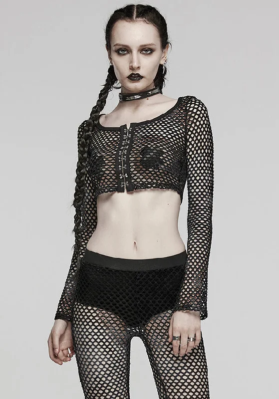 Super Discount Badriyah Fishnet [Black] | CROP TOP*