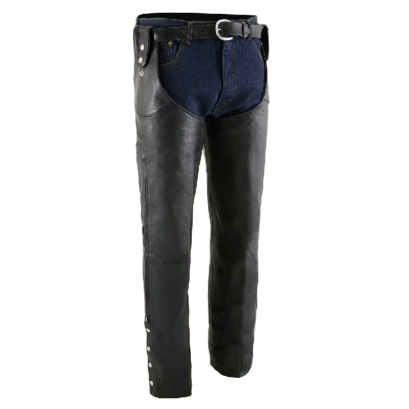 Midnight Madness Milwaukee Leather Chaps for Men's Black Leather Belt Less- Adjustable Side Snap Loop Motorcycle Riders Chap- SH1198 Midnight Madness Milwaukee Leather Chaps for Men's Black Leather Belt Less- Adjustable Side Snap Loop Motorcycle Riders Chap- SH1198