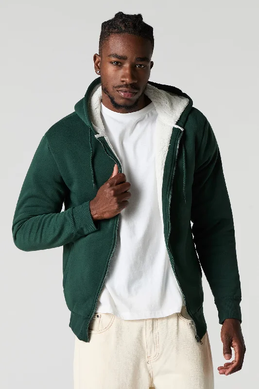 Members Only Sherpa Lined Zip-Up Fleece Hoodie