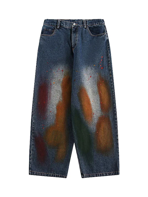 Big Discounts Distressed Ink Graffiti Straight Jeans