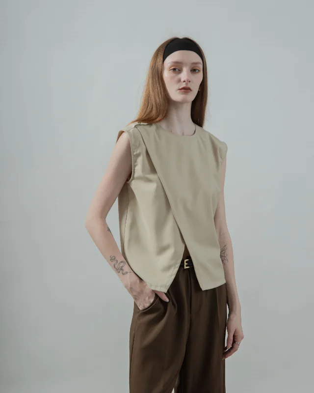 Savings Soar This Weekend Two Way Overlap Tailored Top (Beige)