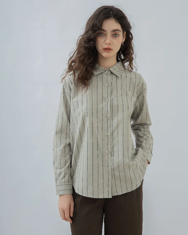 Weekend Savings Extravaganza Stripes Collar Oversized Shirt (Khaki Stripes)