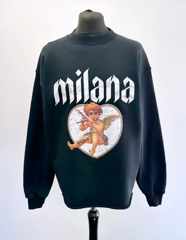 Stock Clearance Black Cherub Heavyweight Open Hem Sweatshirt.