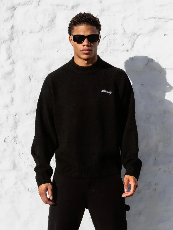 Overstock Clearance Relaxed Knitted Sweater - Black