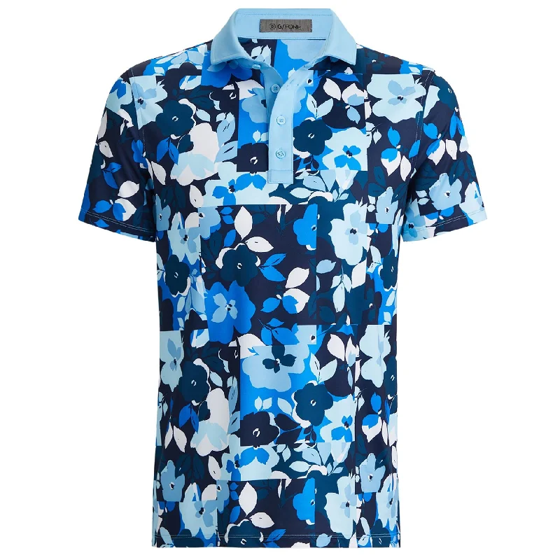 Weekend Bargains to Indulge In Patchwork Floral Tech Jersey Polo Fountain - AW24