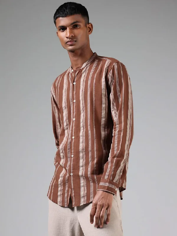 Weekend Deal ETA Mocha Brown Striped Resort-Fit Shirt