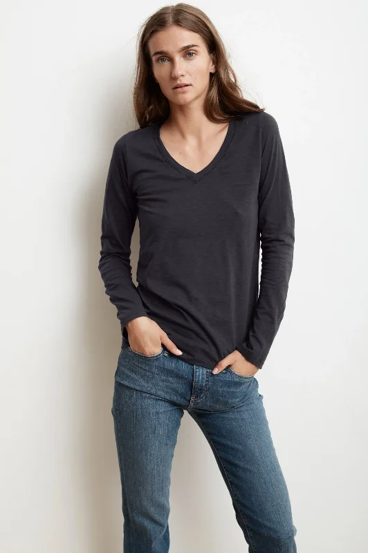 Time-Limited Offer BRIDGET CITY SLUB V-NECK LONG SLEEVE TEE