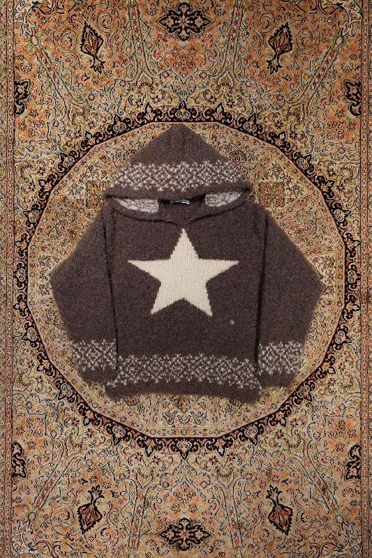Stock Up and Save Children of the discordance OVERSIZED STAR MOTIF KNIT HOODIE (BEIGE)
