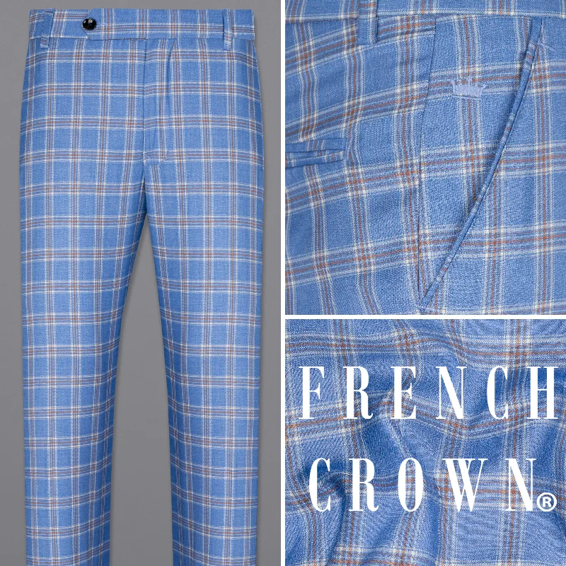 Stock Clearance Ship Cove Blue Super fine  Windowpane Wool Rich Pant