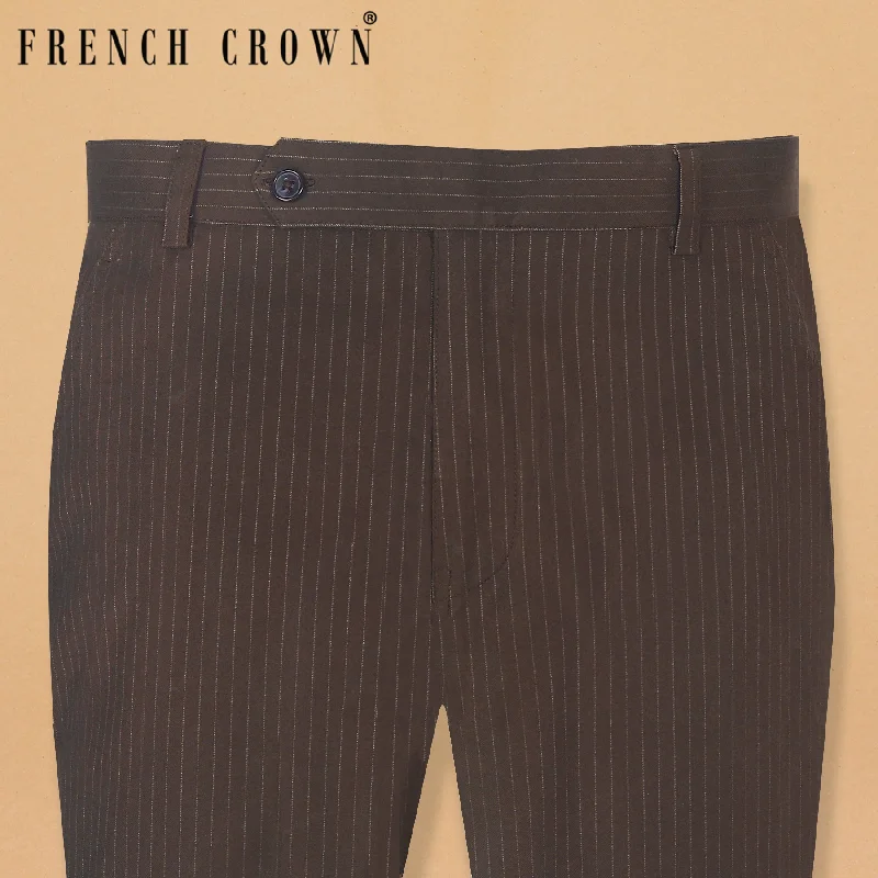 Best Choice Brown Striped Heavyweight Regular fit Cotton Pant