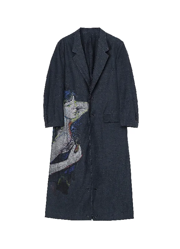 Special Discount WOMEN PRINTED DENIM LONG COAT
