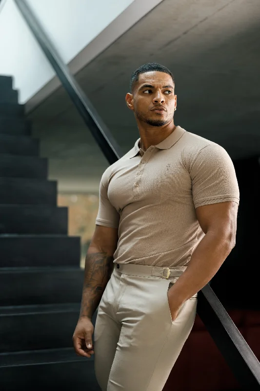 Weekend Deals That Dazzle Father Sons Classic Taupe Polo Shirt with Tonal Button and Embroidery - FSH913 Weekend Deals That Dazzle Father Sons Classic Taupe Polo Shirt with Tonal Button and Embroidery - FSH913