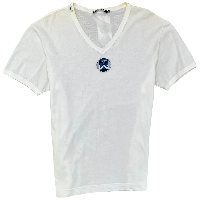 Savings Alert Men's Logo V Neck T-Shirt White Size IT 48 / UK M