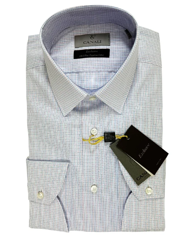 Bargain Prices Canali Dress Shirt White Pink Blue Check - Exclusive Collection 40 - 15 3/4