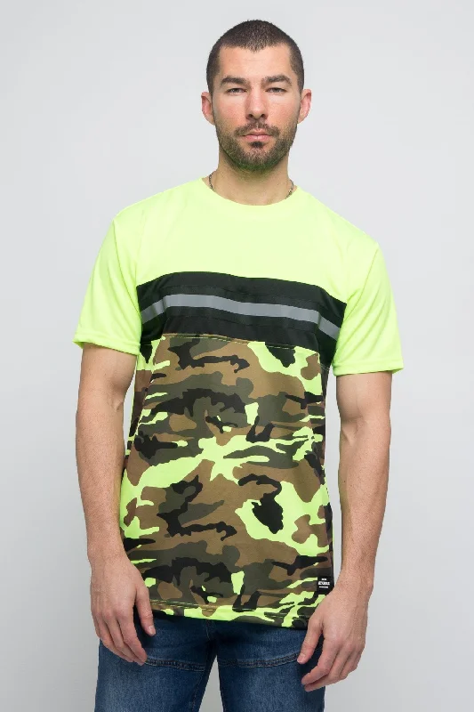 Stock Clearance Neon Camo Reflective Stripe T- Shirt