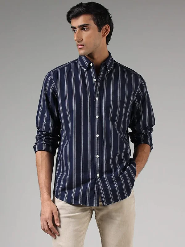 Flash Deals WES Casuals Navy Striped Relaxed-Fit Shirt