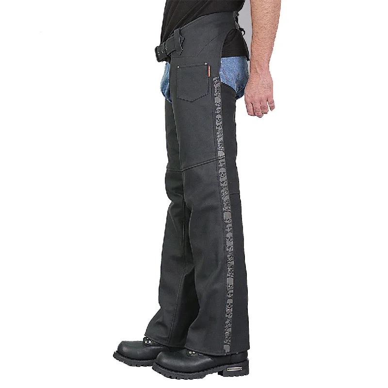 Value Deals Hot Leathers CHM2001 Men's Matte Black Leather Chaps with Ancient Skull Artwork Value Deals Hot Leathers CHM2001 Men's Matte Black Leather Chaps with Ancient Skull Artwork