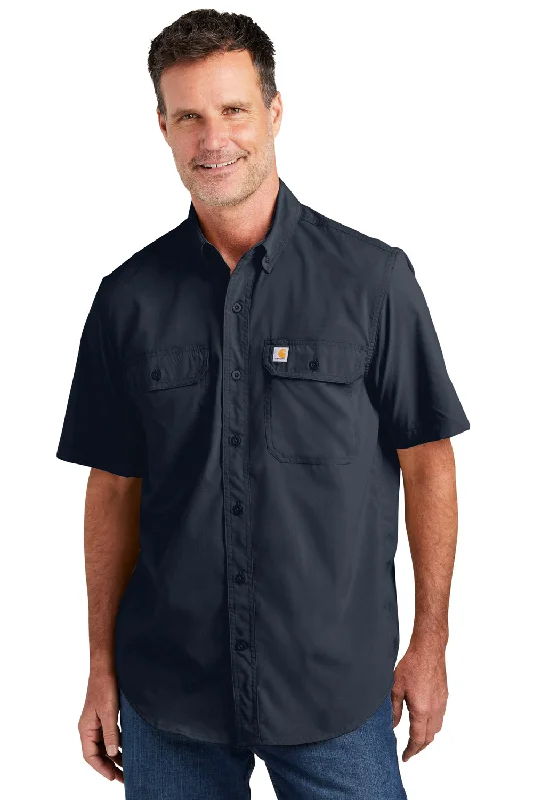 While Supplies Last Carhartt Mens Force Moisture Wicking Short Sleeve Button Down Shirt w/ Double Pockets - Navy Blue While Supplies Last Carhartt Mens Force Moisture Wicking Short Sleeve Button Down Shirt w/ Double Pockets - Navy Blue