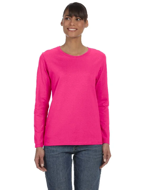 Year-End Clearance Gildan Ladies Long Sleeve 100% Cotton T-Shirt | Heliconia
