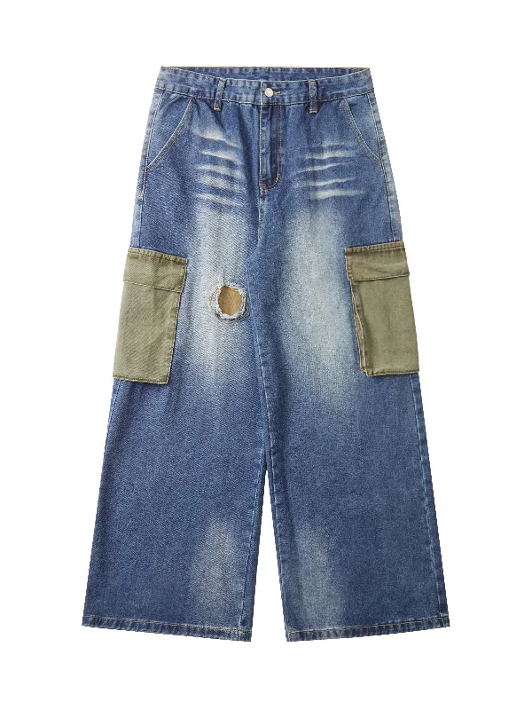 Discount Extravaganza Thesupermade Homemade Large Pocket Cargo Jeans