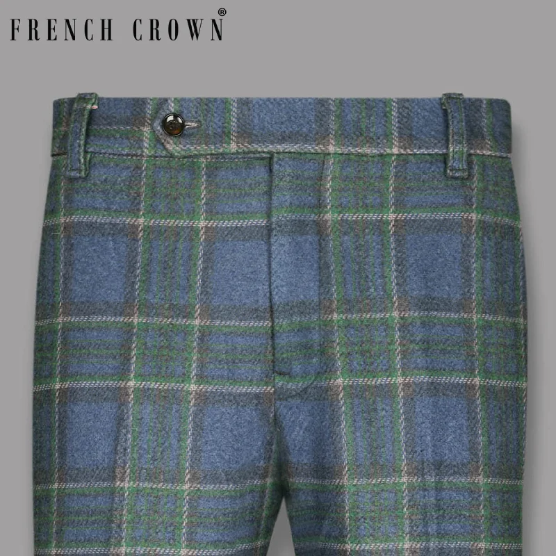 Overstock Airforce Blue Windowpane Flannel Wool Pant