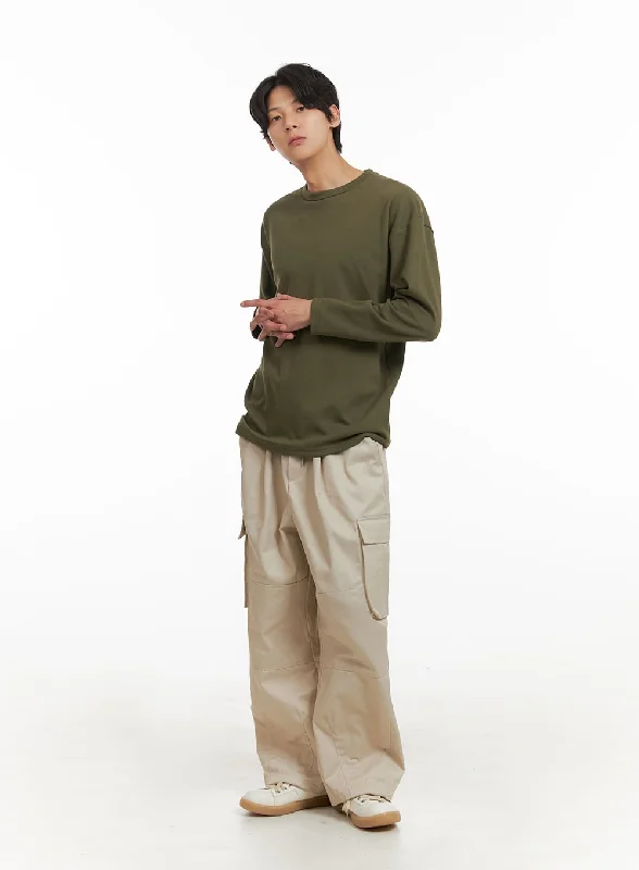 Act Now Men's Wide Fit Cargo Pants (Beige) IY402