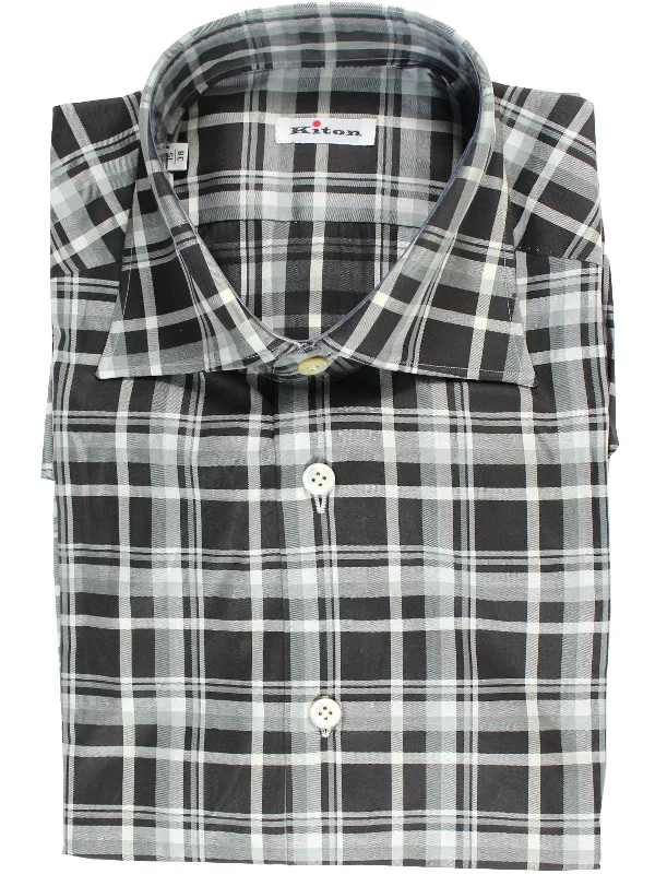 Weekend Shopping Bliss Kiton Sport Shirt Black Plaid 38 - 15 REDUCED SALE