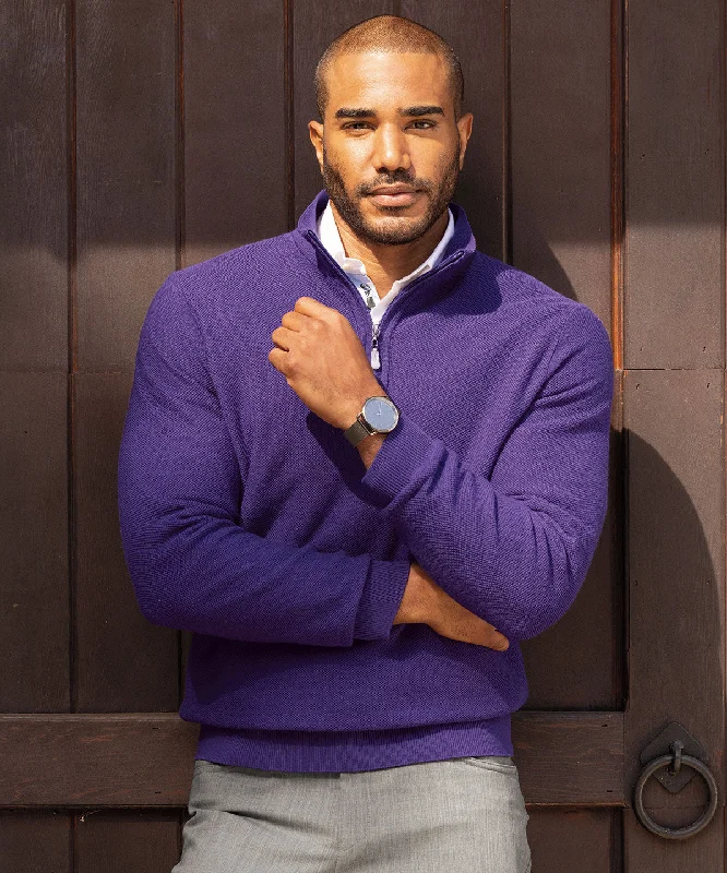 Can't Miss Signature 100% Merino Wool Tuck-Stitch Quarter-Zip Lined Wind Sweater