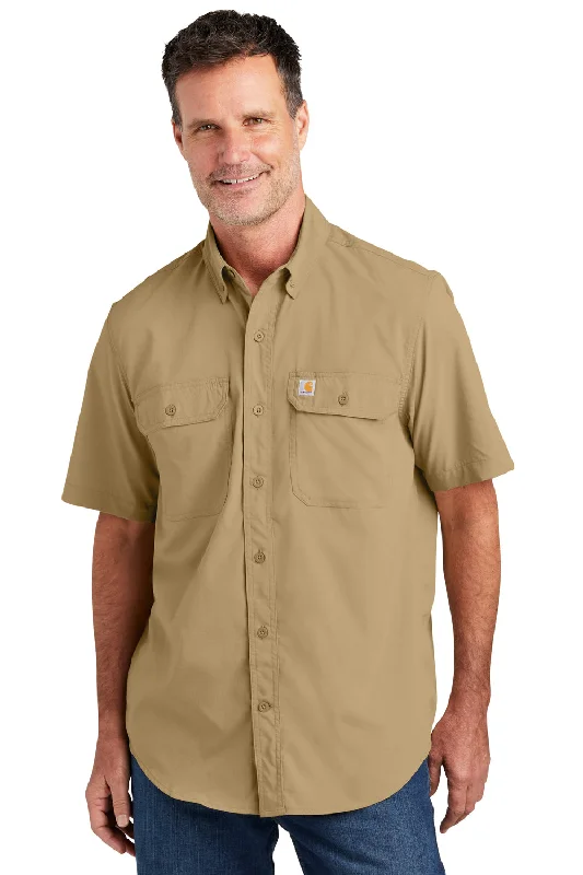 Year-End Deals Carhartt Mens Force Moisture Wicking Short Sleeve Button Down Shirt w/ Double Pockets - Dark Khaki Brown Year-End Deals Carhartt Mens Force Moisture Wicking Short Sleeve Button Down Shirt w/ Double Pockets - Dark Khaki Brown