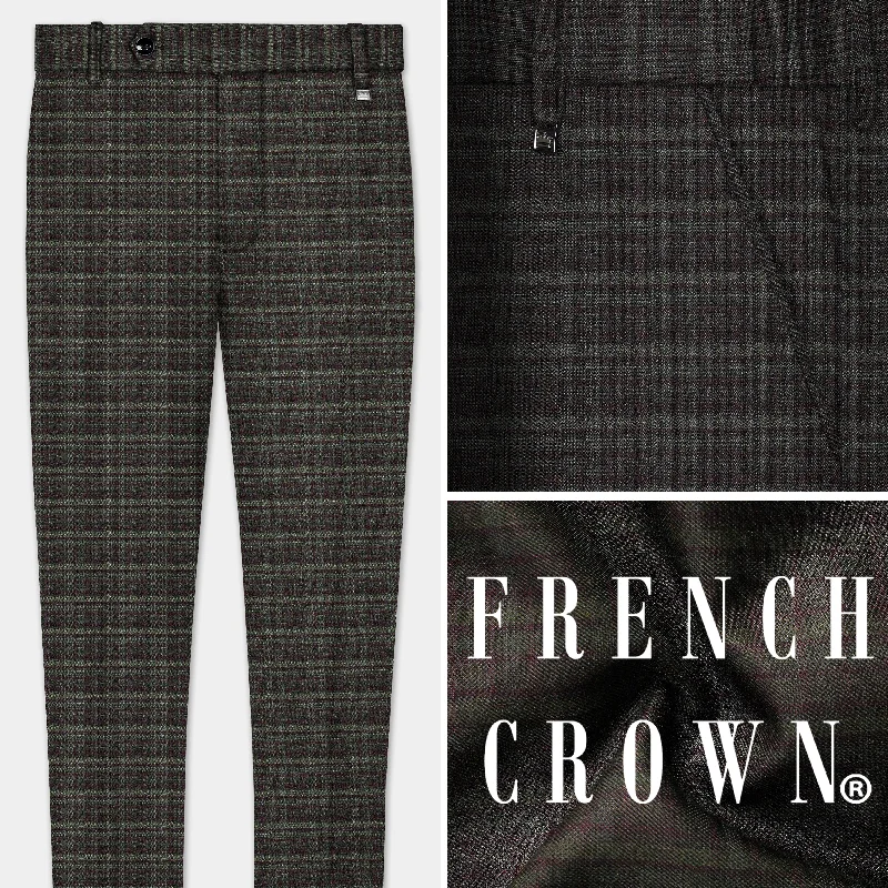 Shop and Save Zeus Brown And Lisbon Green Plaid Wool Rich Stretchable Waistband Pant