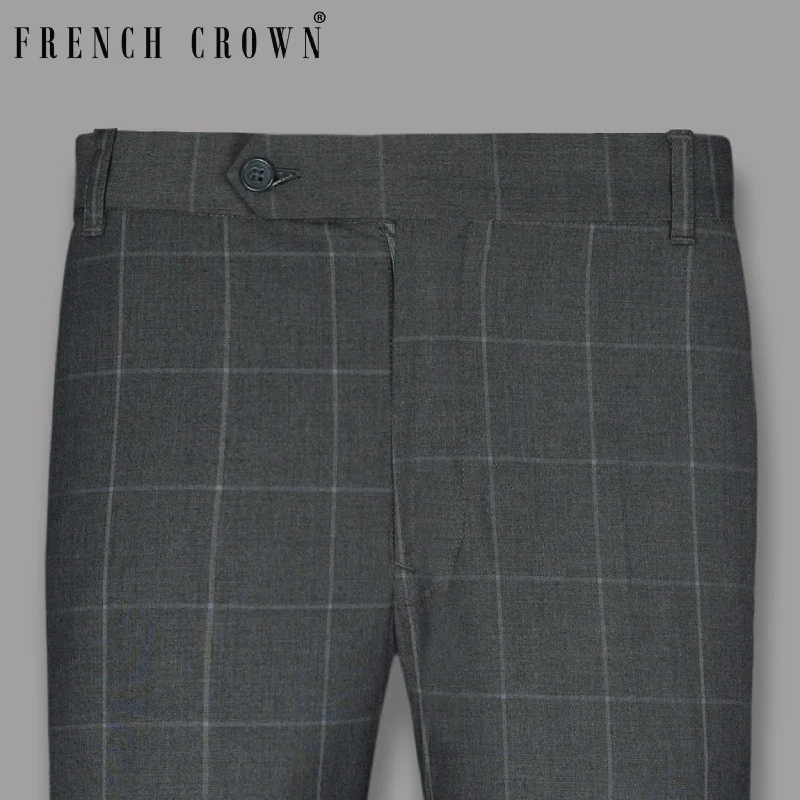 YEAR-End Clearance Grey Windowpane Wool Blend Pant
