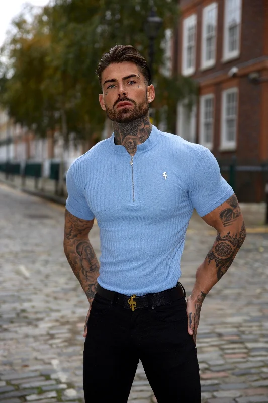 Weekend Offers That Dazzle Father Sons Classic Baby Blue Ribbed Silver Zip Grandad Collar Shirt Short Sleeve - FSH919 Weekend Offers That Dazzle Father Sons Classic Baby Blue Ribbed Silver Zip Grandad Collar Shirt Short Sleeve - FSH919