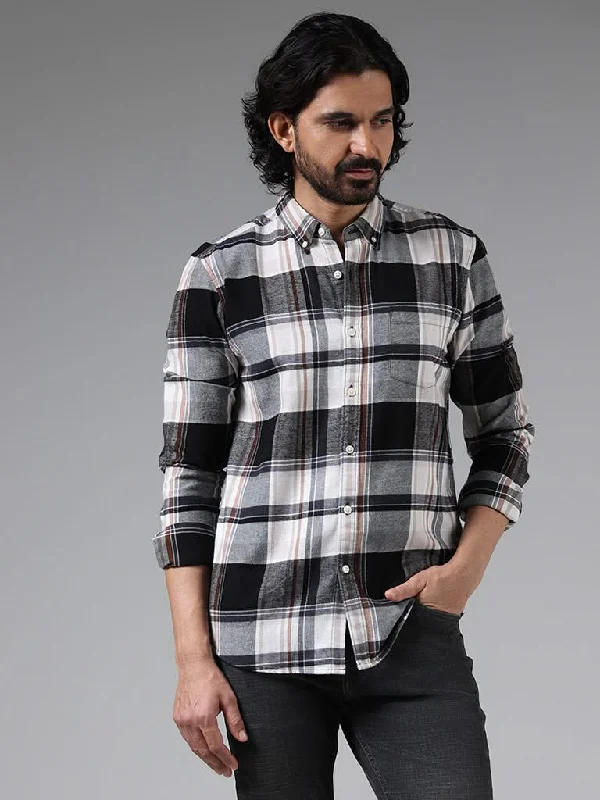TIME-Limited Offer WES Casuals Grey Checked Cotton Slim-Fit Shirt