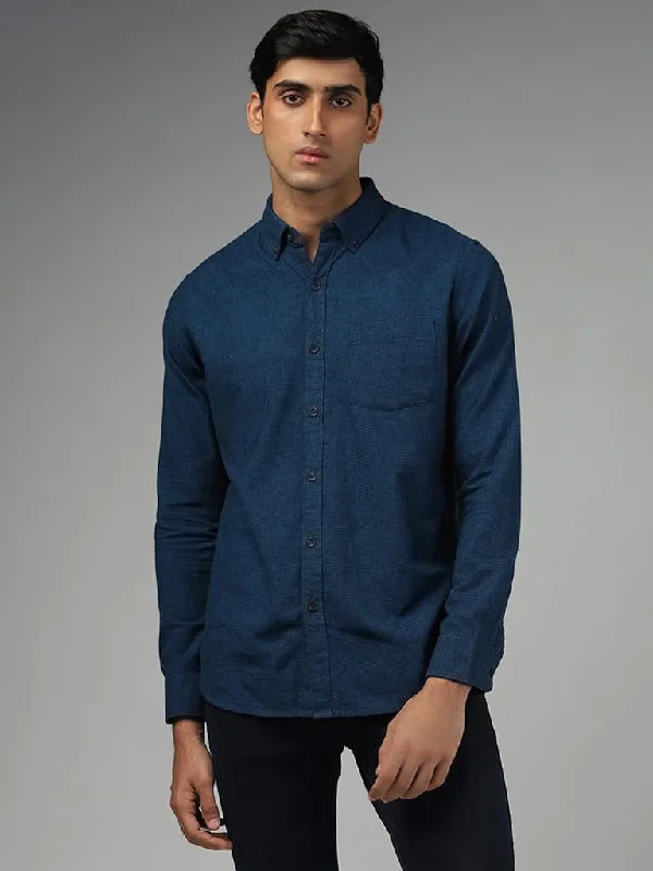 Massive Savings WES Casuals Teal Pin Checked Cotton Slim-Fit Shirt