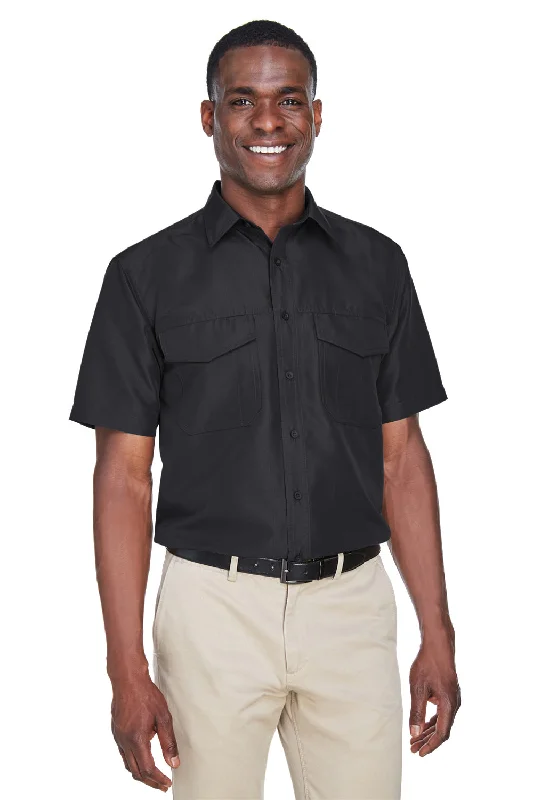 Half Price Harriton Mens Key West Performance Moisture Wicking Short Sleeve Button Down Shirt w/ Double Pockets - Black Half Price Harriton Mens Key West Performance Moisture Wicking Short Sleeve Button Down Shirt w/ Double Pockets - Black