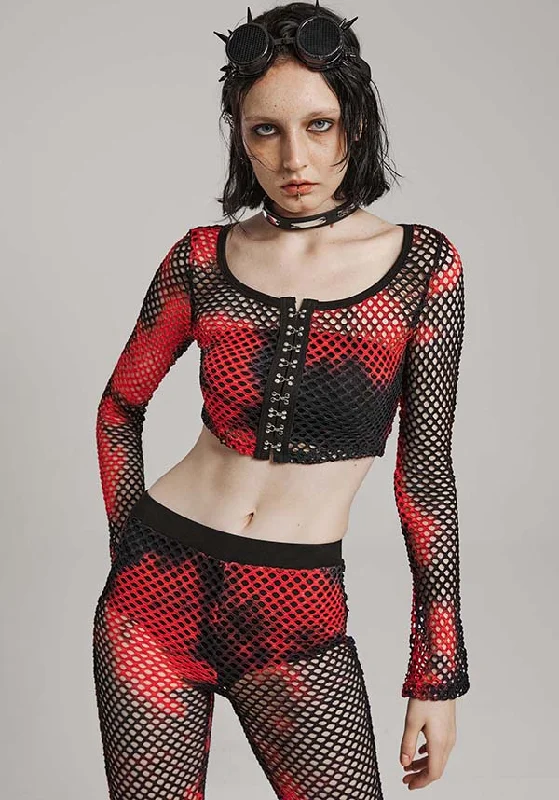 Weekend Bargains to Snag Badriyah Fishnet [Black/Red] | CROP TOP*