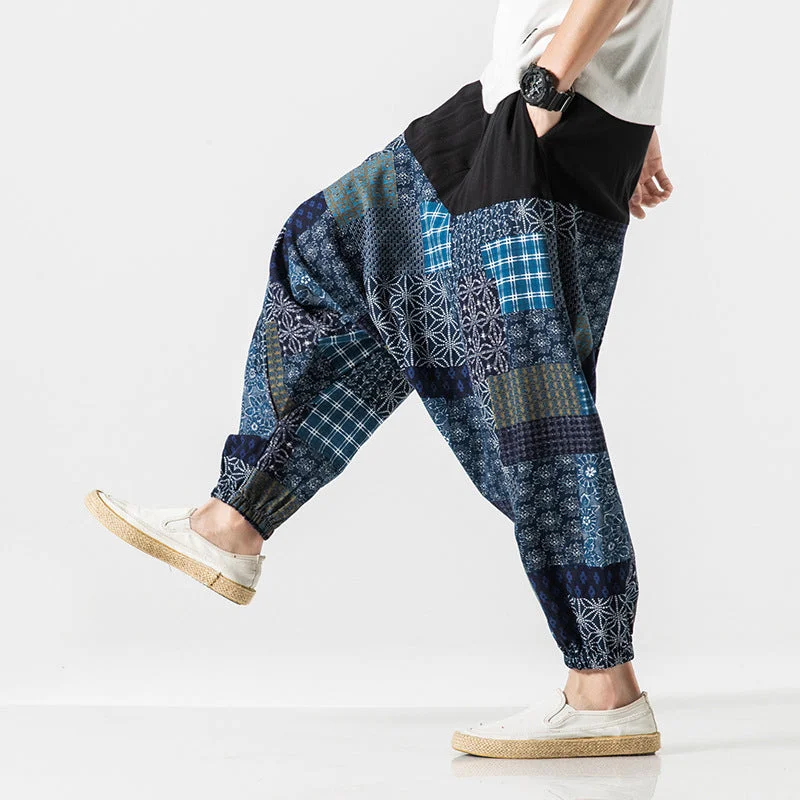 Closeout Linen Chinese Style Harem Pants Floral Loose Pants