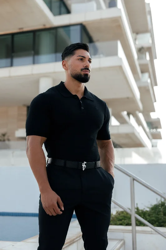 Bargain Prices Father Sons Classic Plain Black Knitted Polo Short Sleeve - FSN108