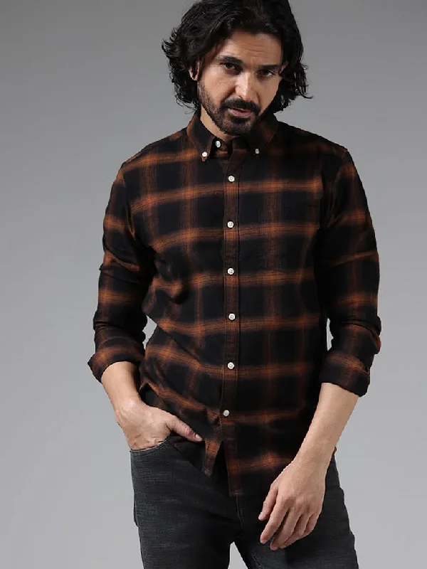 Price Rollback WES Casuals Brown Checked Cotton Slim-Fit Shirt