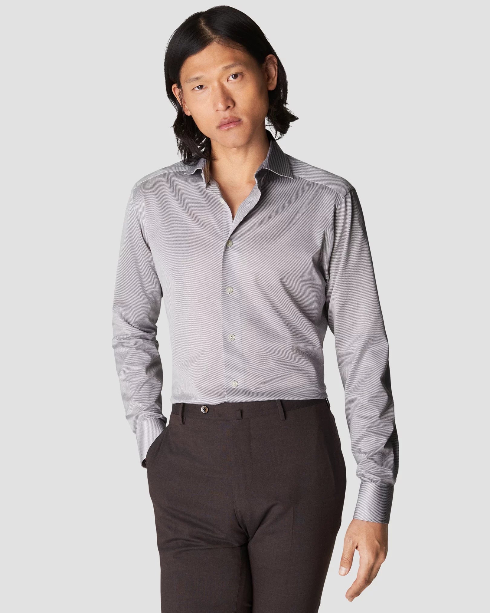 Weekend Offers That Impress Gray King Knit Stretch Slim Fit Dress Shirt - ETON