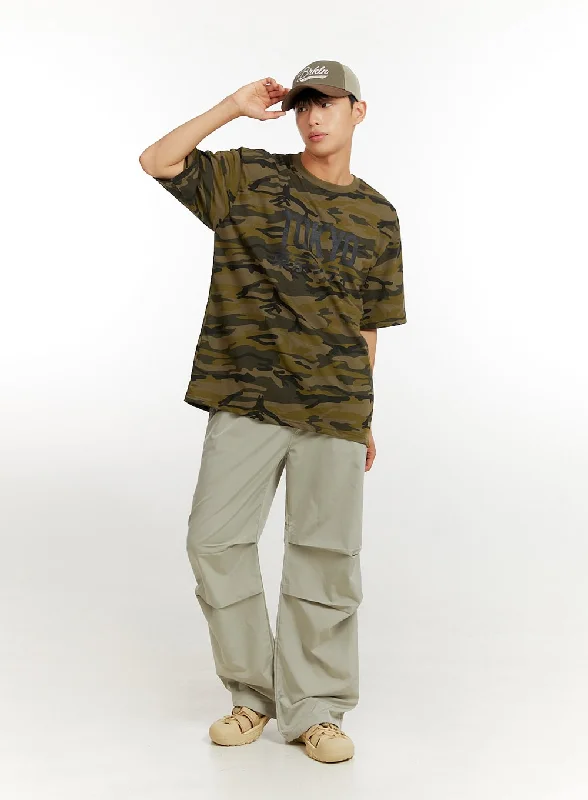 Weekend Special Men's Pintuck Wide Leg Pants (Beige) IU427