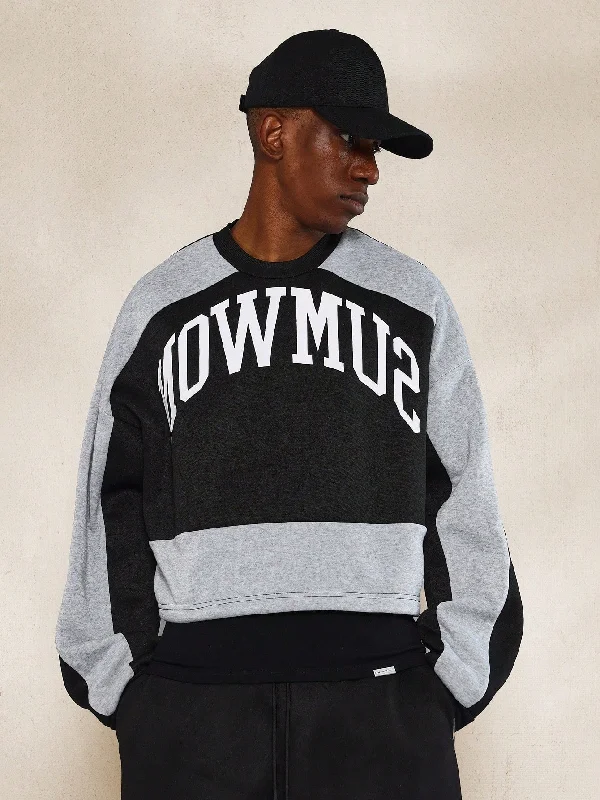 Take Advantage Cropped Multi Panelled Sweatshirt With Mirror Text Graphic Print