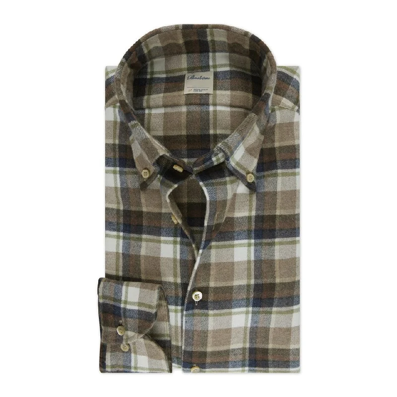 Seasonal Sale Beige Checked Fitted Body Flannel Shirt - Stenströms