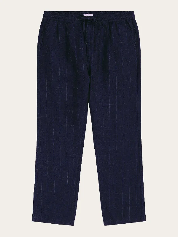 Price Drop FIG loose checked linen pants - GOTS/Vegan - Night Sky