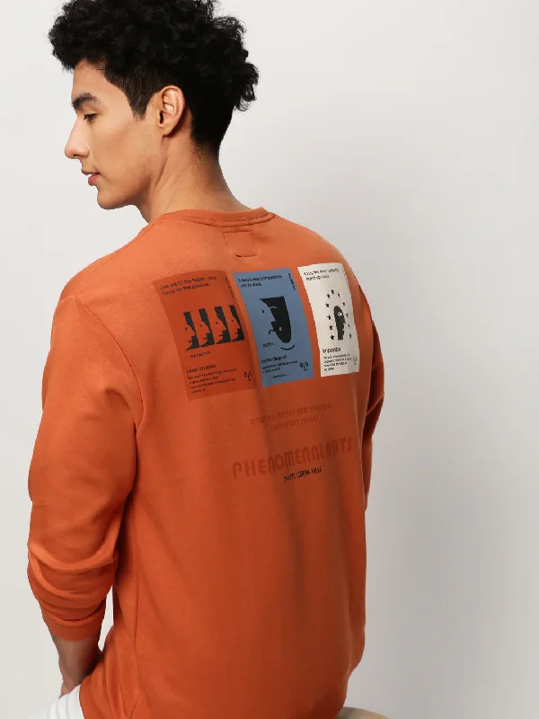 Sale Event Men Orange Graphics Casual Sweatshirts