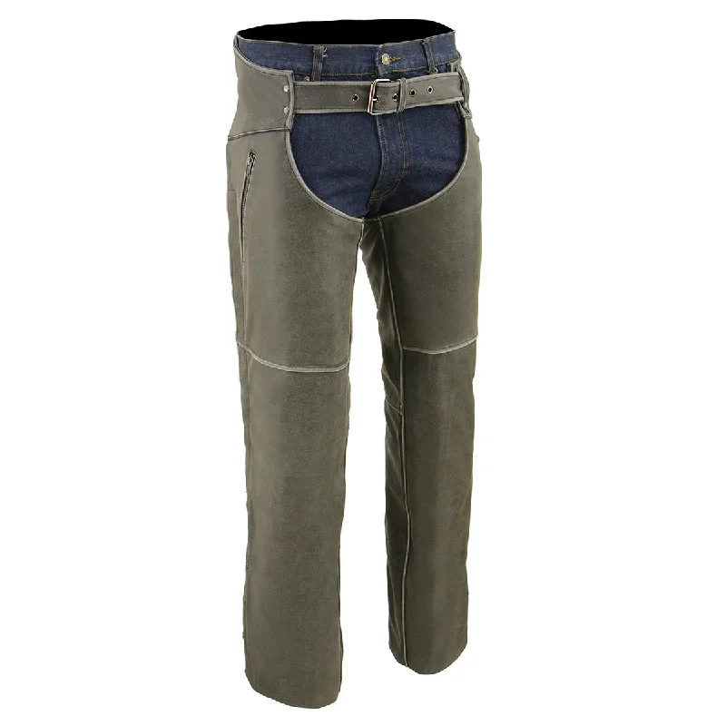 Online Only Milwaukee Leather Chaps for Men's Vintage Grey Slate Leather - Deep Zipped Thigh Pockets Motorcycle Chap - MLM5536 Online Only Milwaukee Leather Chaps for Men's Vintage Grey Slate Leather - Deep Zipped Thigh Pockets Motorcycle Chap - MLM5536