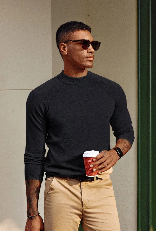 Don't Wait Men Half High-Neck Sweater Long Raglan Sleeve Ribbed Cuff Pullover Knitwear