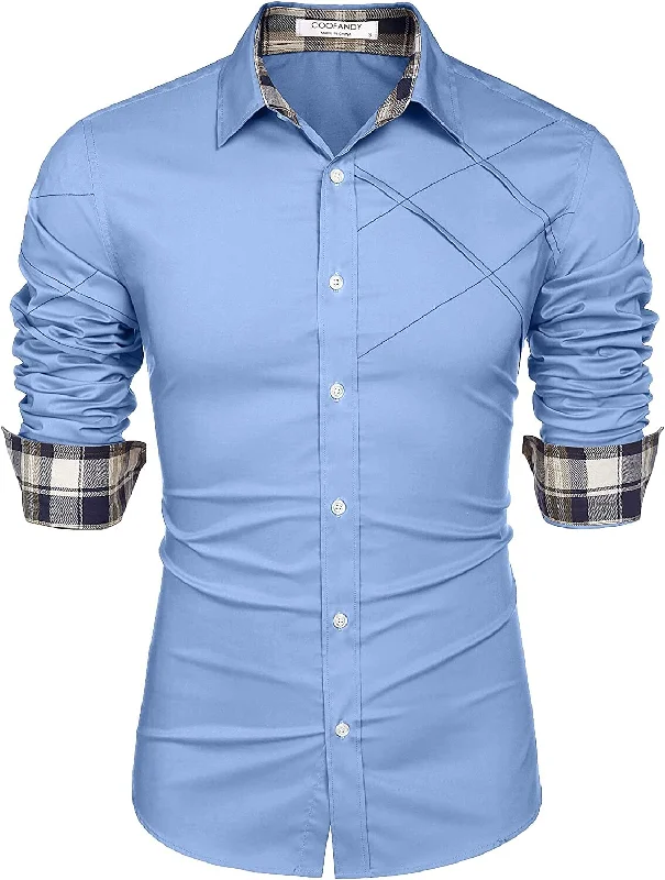 Midnight Madness Plaid Collar Button Cotton Dress Shirt (US Only)