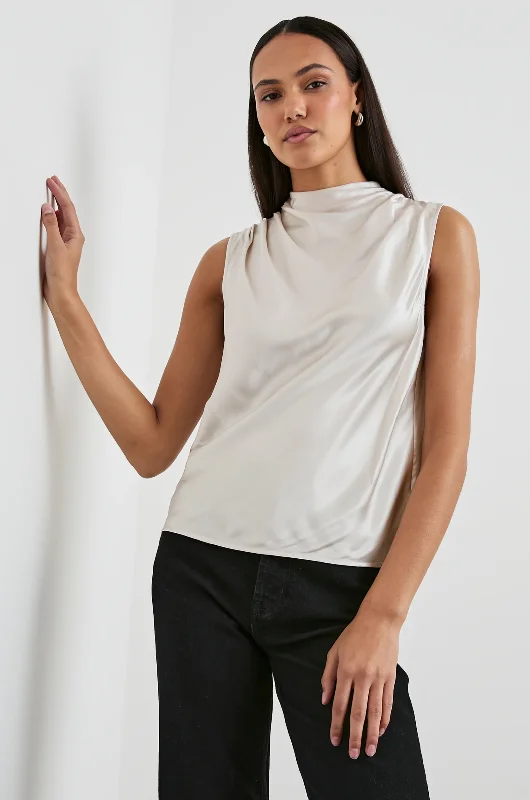 Weekend Bargains Just for You KALEEN SATIN CREPE DRAPE NECK TANK